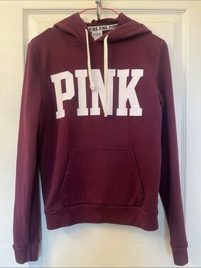 PINK Victoria's Secret Burgundy Pullover Hoodie with White Logo